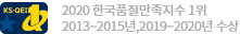 2020 한국품질만족지수 1위 2013년~2015년, 2019~2020년 수상